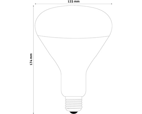 Desen tehnic al unui bec reflector cu dimensiunile de 125 mm lățime și 174 mm înălțime.