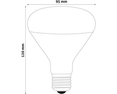 Schiță a unui bec reflector cu dimensiunile de 95 pe 120 milimetri