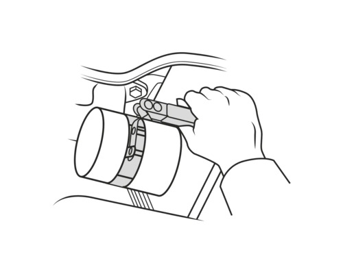 Ilustrație a instalării unei cleme de furtun cu un clește