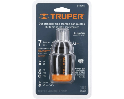 Șurubelniță Truper Multi-bit cu tijă magnetică și mâner de depozitare a biților
