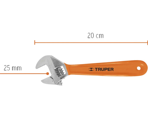 Cheie reglabilă cu o lungime de 20 cm și o deschidere a fălcii de 25 mm, marca Truper