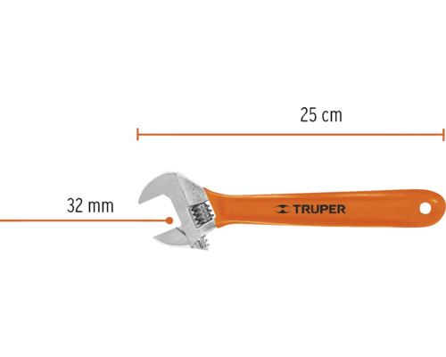 Cheie reglabilă cu o lungime de 25 cm și o deschidere a fălcii de 32 mm, marca Truper