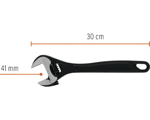 Cheie reglabilă cu o lungime de 30 cm și o deschidere a cheii de 41 mm.