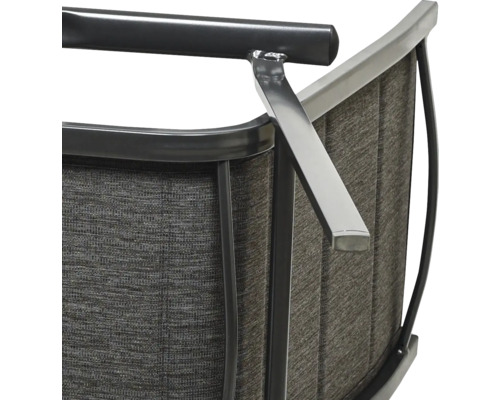 Imagine detaliată a unui scaun cu tapițerie textilă și cadru metalic