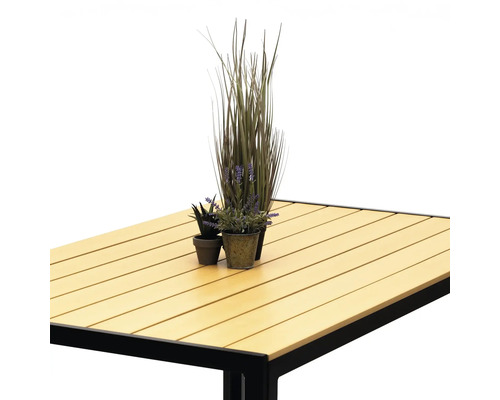 Prim-plan cu o masă de grădină cu plante