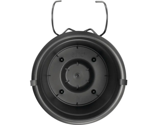 Ghiveci negru cu suport de fixare.