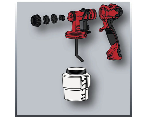 Explozie vedere a unui pistol de pulverizare a vopselei cu accesorii.