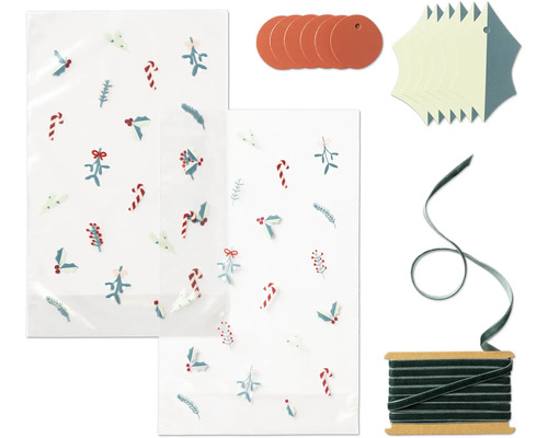 Pungi de cadouri cu motive de Crăciun, etichete de cadouri, panglică de cadou