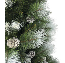 Prim-plan cu un pom de Crăciun artificial cu conuri de pin