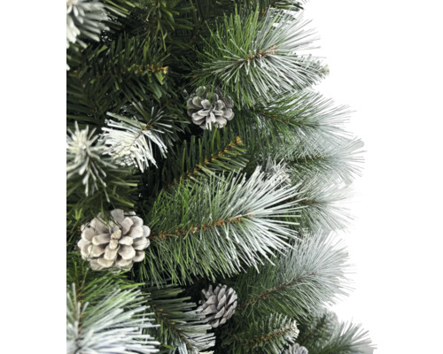 Prim-plan cu un pom de Crăciun artificial cu conuri de pin