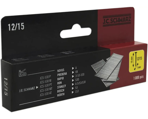 Cuie zincate JC Schwarz 12/25mm, 1000 buc. Capse J.C. Schwarz Tip 12/15, 1000 bucăți