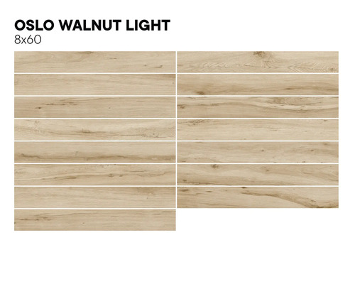 Plăci ceramice cu aspect de lemn, Oslo Walnut Light, 8x60 centimetri