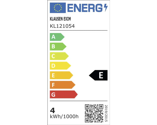 Etichetă energetică a mărcii Klausen Exim cu clasa de eficiență energetică E