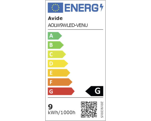 Etichetă energetică Avide AOLW9WLED-VENU, clasa de eficiență energetică G