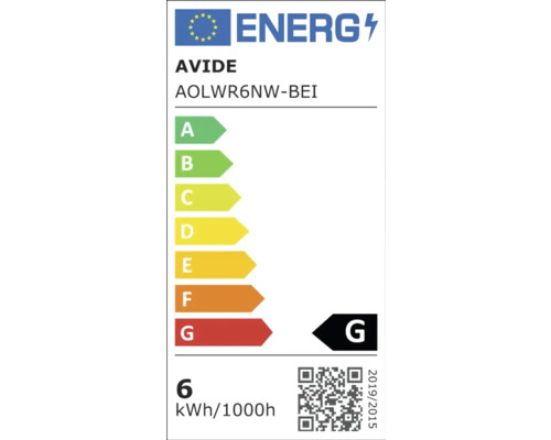 Etichetă de eficiență energetică Avide G, 6 kWh la 1000 ore
