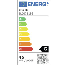 Etichetă energetică Erste EL0075186 cu clasa de eficiență energetică G și un consum de 45 kilowați-oră la 1000 de ore
