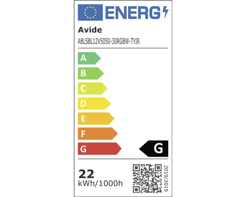 Etichetă energetică a mărcii Avide cu clasa de eficiență energetică G
