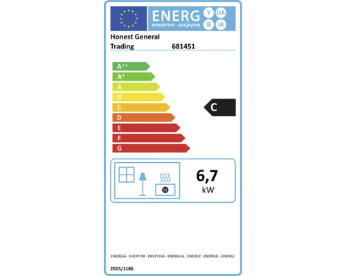 Etichetă energetică cu clasa de eficiență energetică C și un consum de 6,7 kilowați