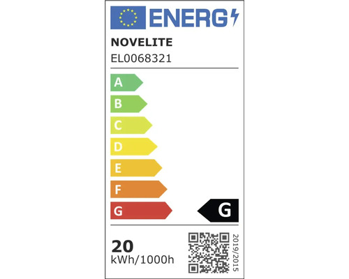 Etichetă energetică a mărcii Novelite cu clasa de eficiență energetică G