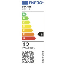 Etichetă energetică a mărcii Starke, model ST01181, clasa de eficiență energetică F, consum de energie 12 kWh la 1000 de ore