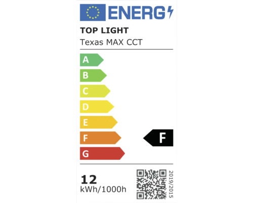 Etichetă energetică Top Light Texas MAX CCT cu clasa de eficiență energetică F