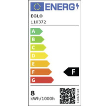 Etichetă energetică cu clasa de eficiență energetică F și un consum de energie de 8 kWh la 1000 de ore