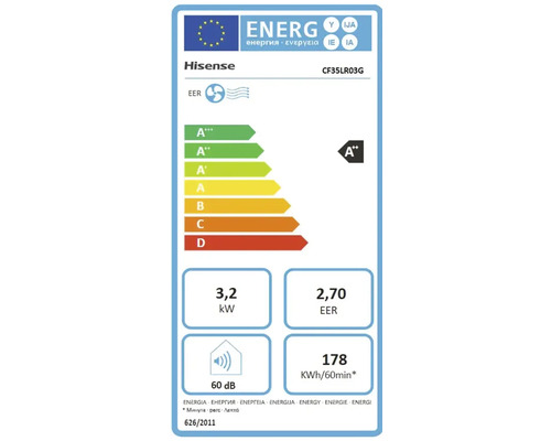 Eticheta energetică Hisense CF35LR03G cu clasa de eficiență energetică A++