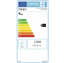 Etichetă energetică TESY cu clasa de eficiență energetică B, consum anual de energie de 1308 kilowați oră și un nivel de zgomot de 15 decibeli