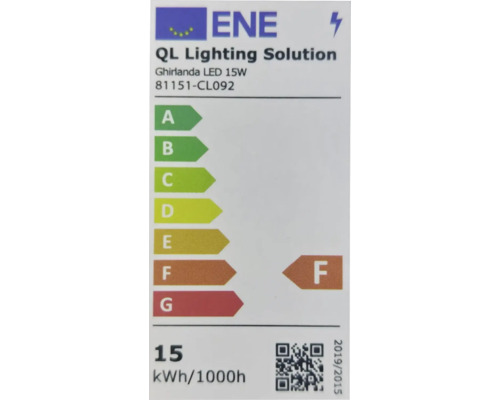 Etichetă de eficiență energetică pentru ghirlandă luminoasă cu LED, 15 wați