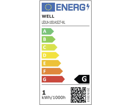 Etichetă energetică a mărcii WELL cu clasa de eficiență energetică G