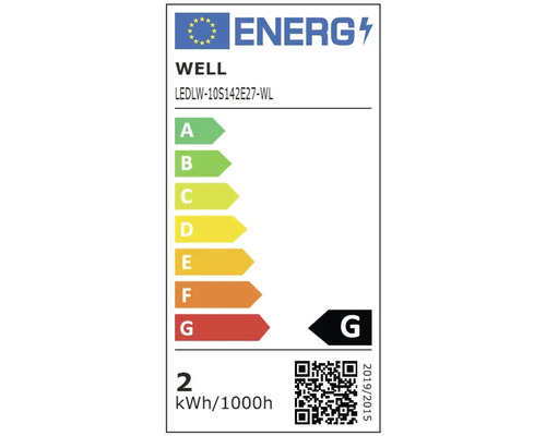 Etichetă energetică marca Well, clasa de eficiență energetică G