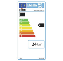 Etichetă energetică Ferroli BioPellet UNO 24 cu clasa de eficiență energetică A+