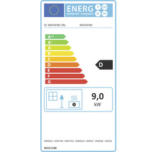Etichetă energetică cu clasa de eficiență energetică D și un consum de energie de 9,0 kilowați de la SC WEEKEND SRL