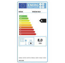 Etichetă energetică pentru aparat de încălzire cu clasa de eficiență energetică A și putere de 8,0 kilowați