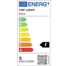 Etichetă energetică UE pentru Top Light Bella, clasa de eficiență energetică F, consum de energie 5 kilowați-oră la 1000 de ore.