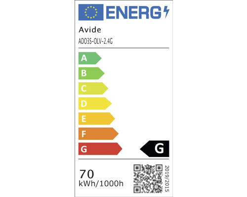 Eticheta energetică Avide AD03S-OLV-2.4G cu clasa de eficiență energetică G