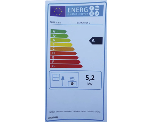 Etichetă energetică cu clasa de eficiență energetică A și o putere de 5,2 kilowați