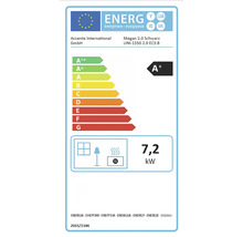 Etichetă energetică pentru Megan 2.0 Schwarz UNI-1550 2.0 ECS B cu clasa de eficiență energetică A+ și un consum de 7,2 kW