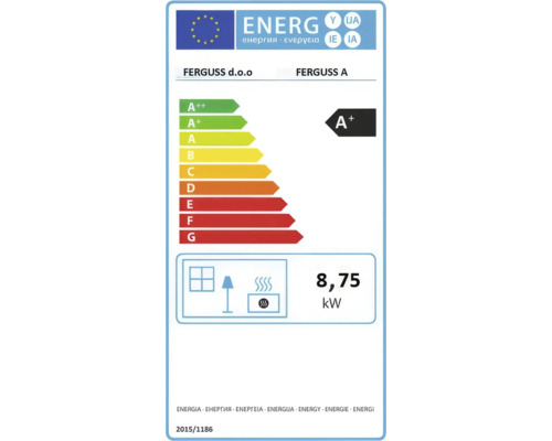 Etichetă energetică cu clasa de eficiență energetică A+ și consum de energie de 8,75 kilowați