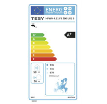 Etichetă energetică pentru boilerul TESY HPWH 4.11 FS 200 U01 S cu clasa de eficiență energetică A+