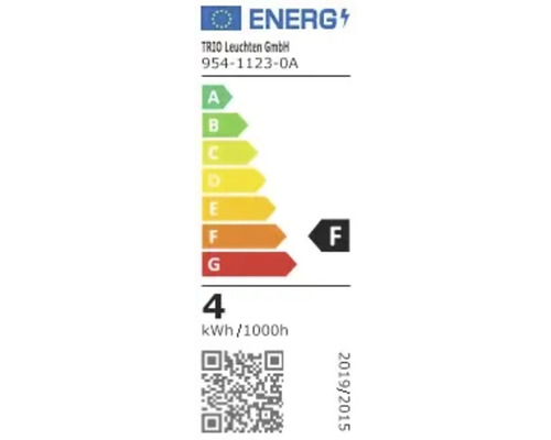 Etichetă energetică cu clasa de eficiență energetică F și un consum de energie de 4 kWh la 1000 de ore