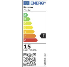 Etichetă energetică Rábalux, clasa de eficiență energetică F, consum de energie 15 kWh la 1000 ore
