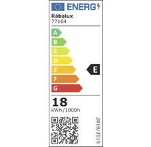 Etichetă energetică Rábalux cu clasa de eficiență energetică E și un consum de 18 kilowați oră la 1000 de ore
