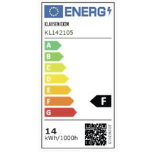Etichetă energetică marca Klausen Exim cu clasa de eficiență energetică F