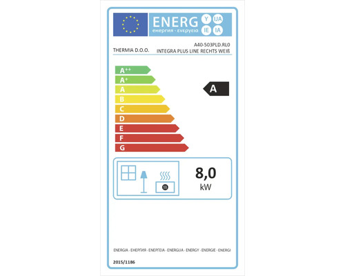 Etichetă energetică cu clasa de eficiență energetică A și putere de 8,0 kilowați