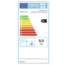 Etichetă energetică pentru dispozitiv de încălzire cu 8,0 kilowați și clasa de eficiență energetică A