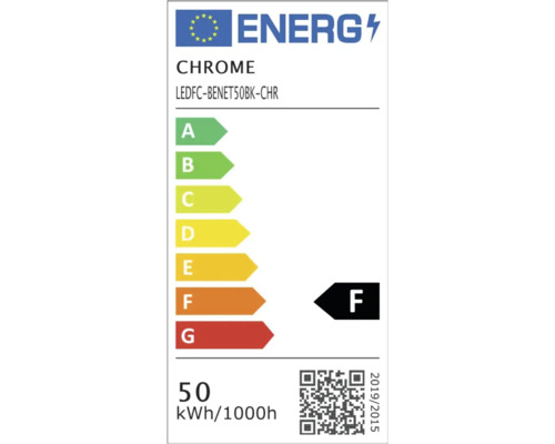 Etichetă energetică Chrome LEDFC-BENET50BK-CHR cu clasa de eficiență energetică F
