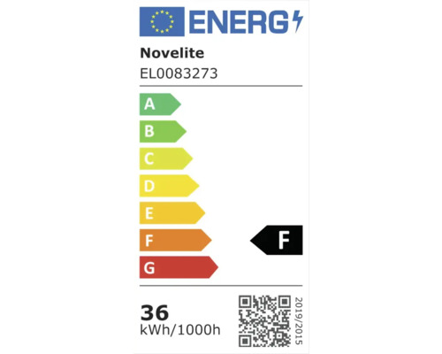 Etichetă energetică Novelite cu clasa de eficiență energetică F
