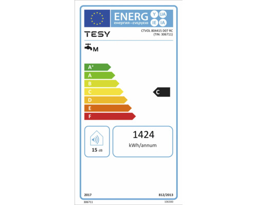 Etichetă energetică pentru un produs TESY cu clasa de eficiență energetică C