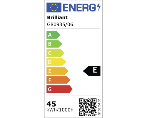 Etichetă energetică UE pentru Brilliant G80935/06, clasa de eficiență energetică E, consum de energie 45 kilowați-oră la 1000 ore.